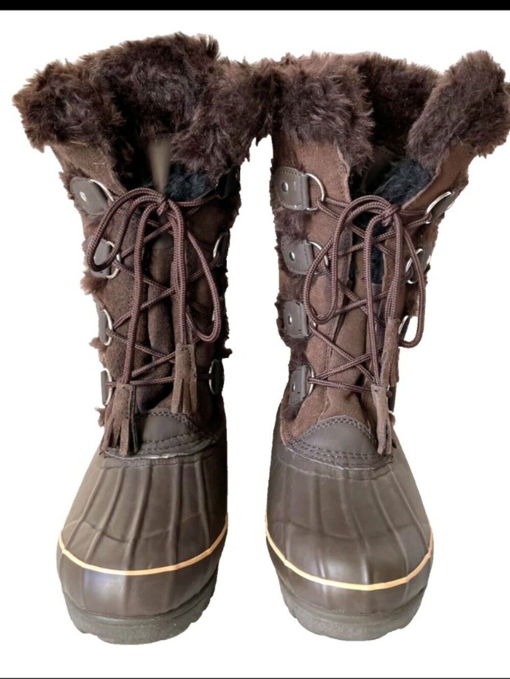 Khombu Brown Suede and Rubber Duck-Style Winter Snow Boots Size 8